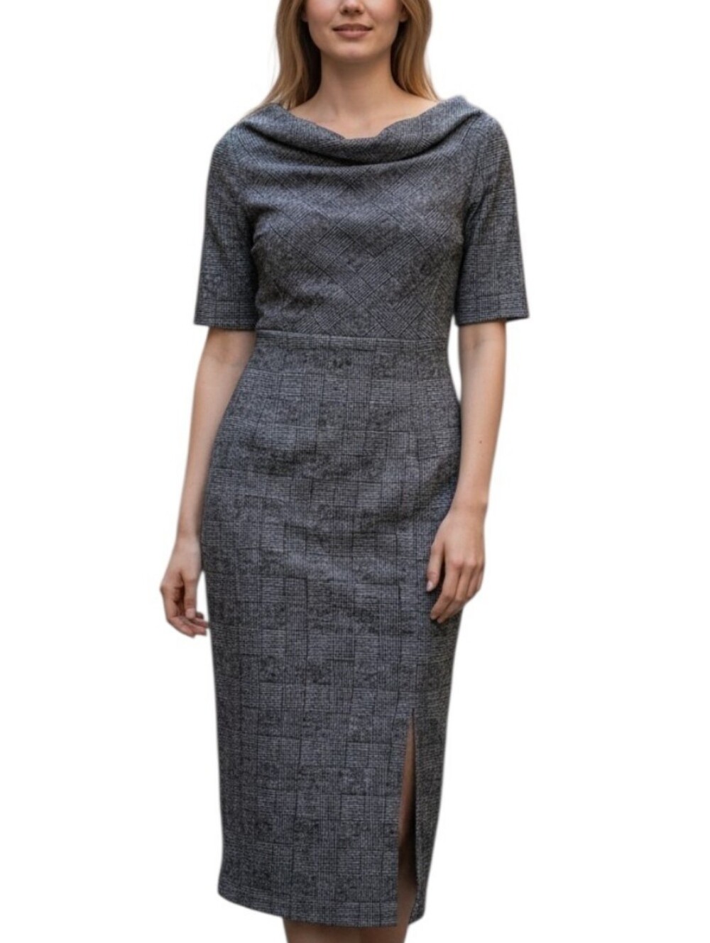 Banana Republic Gray Checkered Pattern Short Sleeve Sheath Dress Size 4